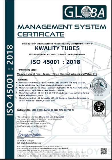 Kwality Tubes Management System Certificate