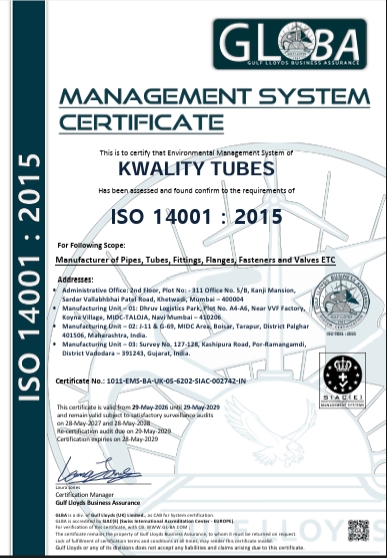 Kwality Tubes Management System Certificate